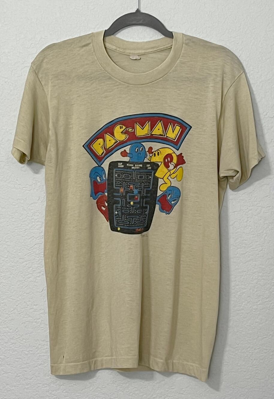 Vintage 80s Pac-Man Graphic Tee Single Stitch Distressed Thrashed Arcade